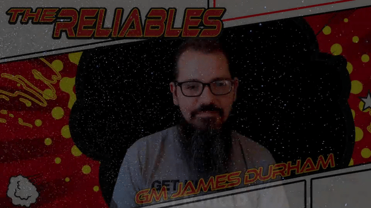a man with a starfield background and a beard